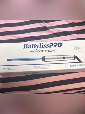 BNIB BaBylissPRO Nano Titanium Super-Slim Curling Wand - Blue & Silver